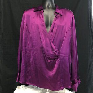 ALFANI 100% SILK  Women's Long Sleeve  Wrap Top Purple Size 24W